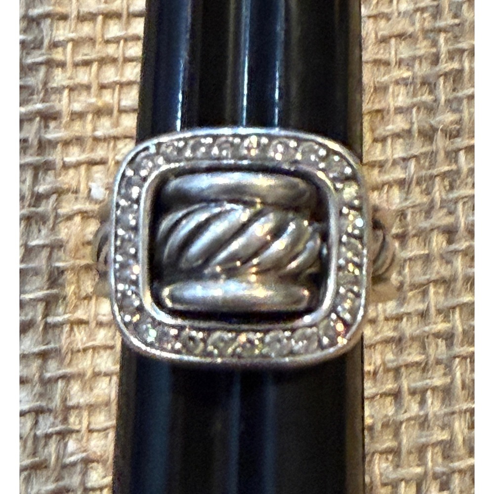 David Yurman Sterling Silver Diamond Cable Wrap Ring 925 Size 7.5